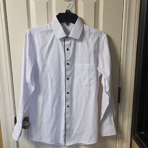 Men's White Dress Shirt with Black Trim